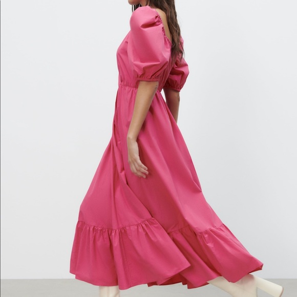 ZARA | NWT FUCHSIA PUFF SLEEVES MIDI DRESS BLOGGERS FAVORITE - Picture 8 of 10